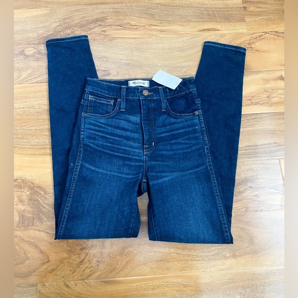 Madewell 10” High Rise Skinny Jeans Dark Wash Blue Classic Stretch Whiskered 24 - Picture 8 of 9